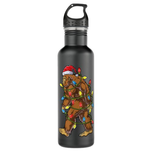 Bigfoot Santa Christmas Tree Lights Funny Xmas Sas Stainless Steel Water Bottle