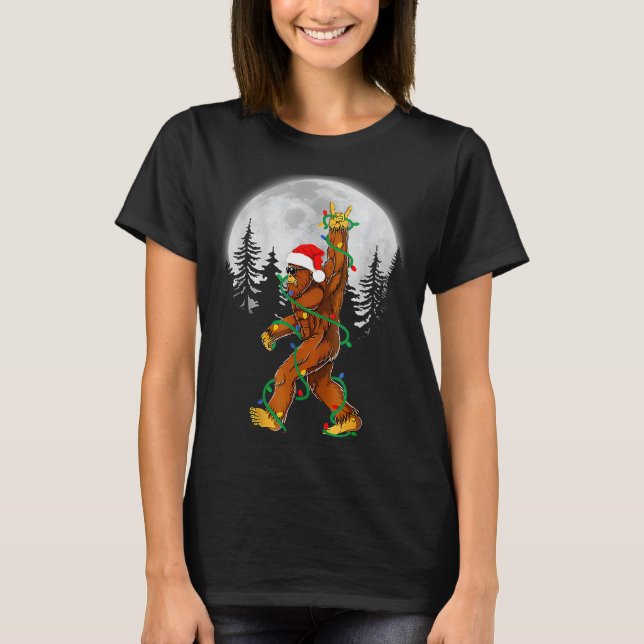 Bigfoot Santa Christmas Tree Lights Funny Xmas Sas T-Shirt (Front)