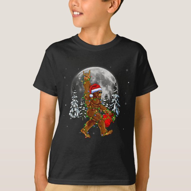 Bigfoot Santa Christmas Tree Lights Funny Xmas Sas T-Shirt (Front)