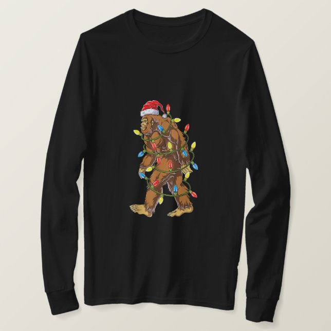 Bigfoot Santa Christmas Tree Lights Funny Xmas Sas T-Shirt (Design Front)