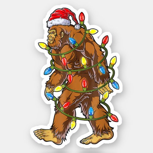 Bigfoot Santa Christmas Tree Lights Funny Xmas Sticker