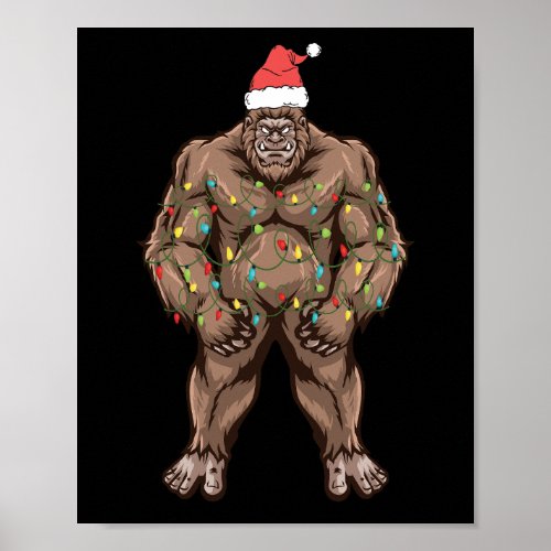 Bigfoot Santa Christmas Tree Lights Poster