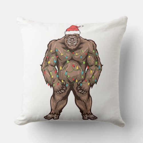Bigfoot Santa Christmas Tree Lights  Throw Pillow