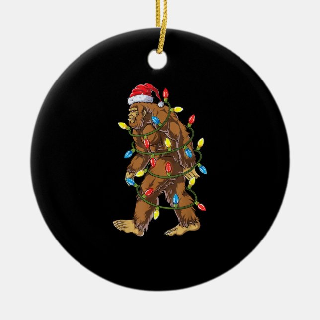 Bigfoot Santa Christmas Tree Lights Xmas Boys Men Ceramic Ornament (Front)