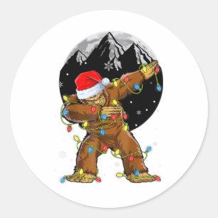 Bigfoot Santa Christmas Tree Lights Xmas Boys Men Classic Round Sticker