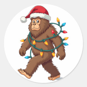 Bigfoot Santa Christmas Tree Lights Xmas Boys Men Classic Round Sticker