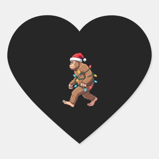 Bigfoot Santa Christmas Tree Lights Xmas Boys Men  Heart Sticker (Front)