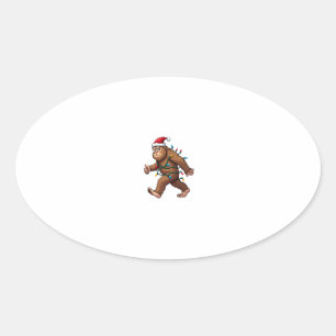 Bigfoot Santa Christmas Tree Lights Xmas Boys Men Oval Sticker