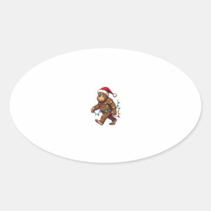 Bigfoot Santa Christmas Tree Lights Xmas Boys Men Oval Sticker