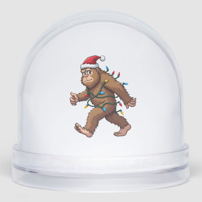 Bigfoot Santa Christmas Tree Lights Xmas Boys Men  Snow Globe (Front)