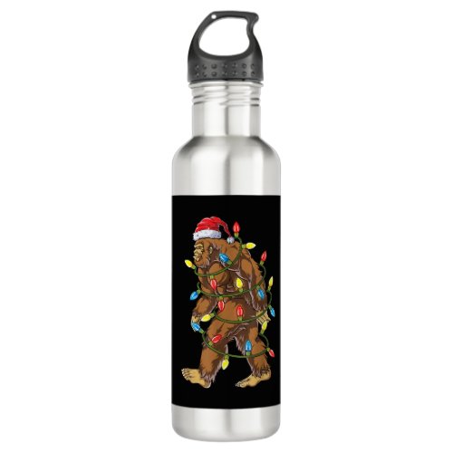 Bigfoot Santa Christmas Tree Lights Xmas Boys Men Stainless Steel Water Bottle