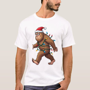 Bigfoot Santa Christmas Tree Lights Xmas Boys Men  T-Shirt
