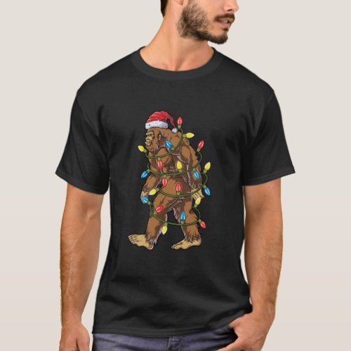 Bigfoot Santa Christmas Tree Lights Xmas Boys Men  T_Shirt