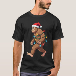 Bigfoot Santa Christmas Tree Lights Xmas Boys Men T-Shirt