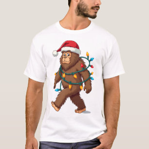 Bigfoot Santa Christmas Tree Lights Xmas Boys Men T-Shirt