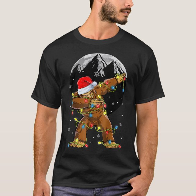 Bigfoot Santa Christmas Tree Lights Xmas Boys Men  T-Shirt (Front)
