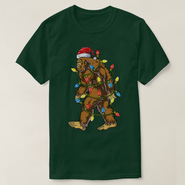 Bigfoot Santa Christmas Tree Lights Xmas Boys Men  T-Shirt (Design Front)