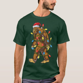 Bigfoot Santa Christmas Tree Lights Xmas Boys Men T-Shirt