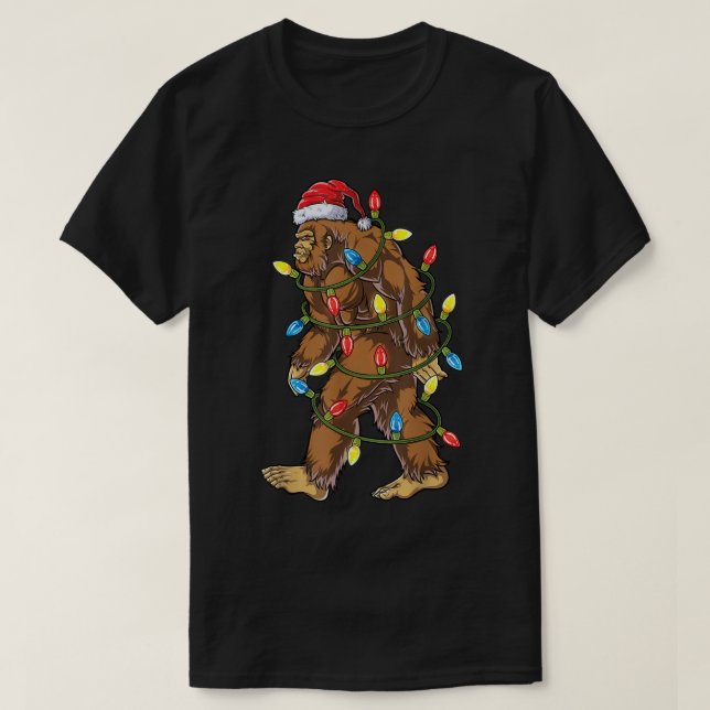 Bigfoot Santa Christmas Tree Lights Xmas Boys Men  T-Shirt (Design Front)