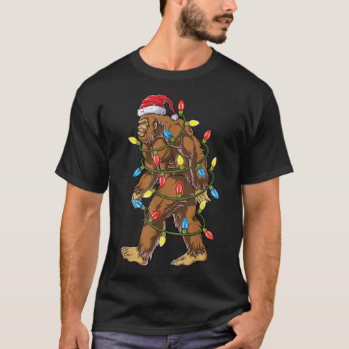 Bigfoot Santa Christmas Tree Lights Xmas Boys Men  T_Shirt