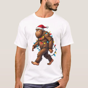 Bigfoot Santa Christmas Tree Lights Xmas Boys Men  T-Shirt