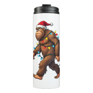Bigfoot Santa Christmas Tree Lights Xmas Boys Men Thermal Tumbler