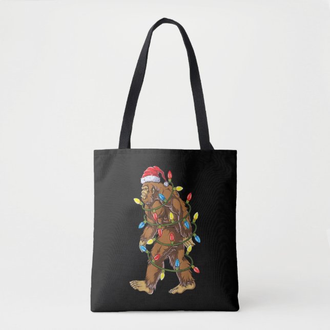 Bigfoot Santa Christmas Tree Lights Xmas Boys Men Tote Bag (Front)