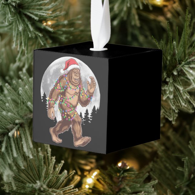 Bigfoot Santa Christmas Tree Lights Xmas Sasquatch Cube Ornament (Tree)