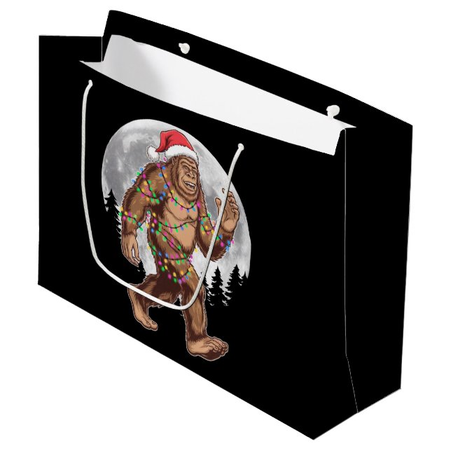 Bigfoot Santa Christmas Tree Lights Xmas Sasquatch Large Gift Bag (Front Angled)