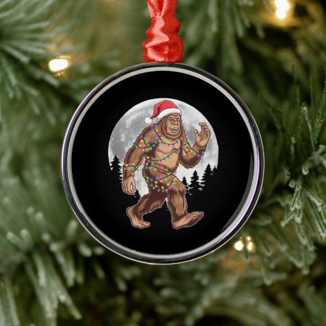 Bigfoot Santa Christmas Tree Lights Xmas Sasquatch Metal Ornament (Tree)