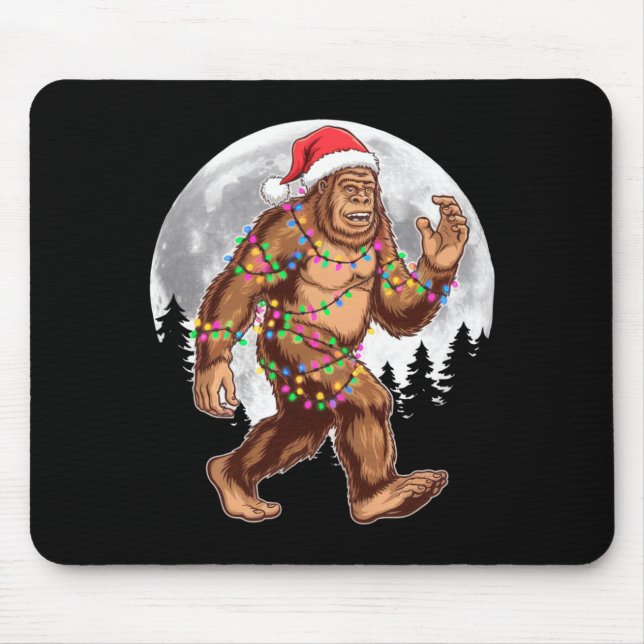 Bigfoot Santa Christmas Tree Lights Xmas Sasquatch Mouse Pad (Front)