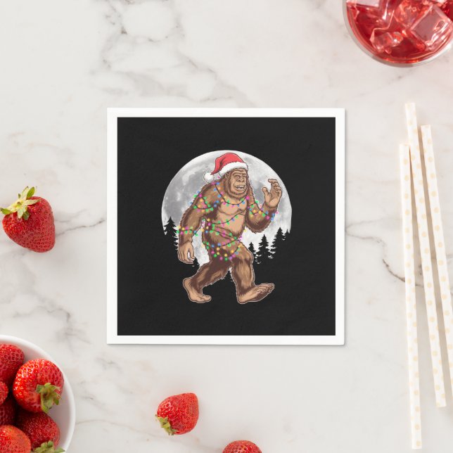 Bigfoot Santa Christmas Tree Lights Xmas Sasquatch Napkins (Insitu)