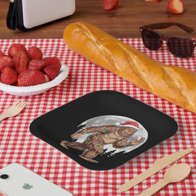 Bigfoot Santa Christmas Tree Lights Xmas Sasquatch Paper Plates (Picnic)