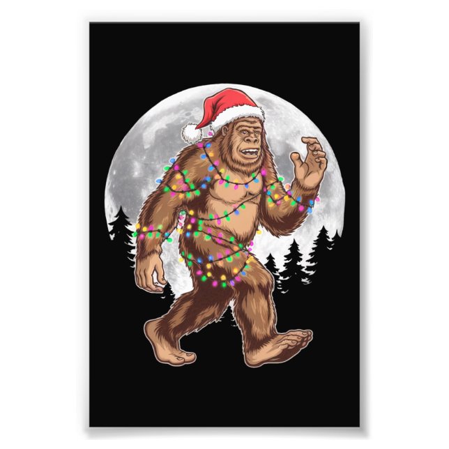 Bigfoot Santa Christmas Tree Lights Xmas Sasquatch Photo Print (Front)