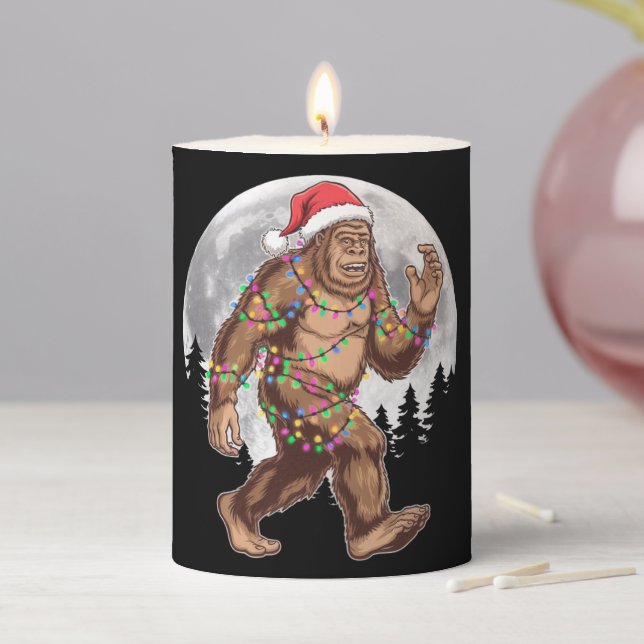 Bigfoot Santa Christmas Tree Lights Xmas Sasquatch Pillar Candle (In Situ)