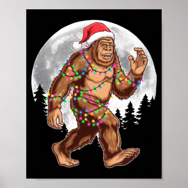 Bigfoot Santa Christmas Tree Lights Xmas Sasquatch Poster (Front)