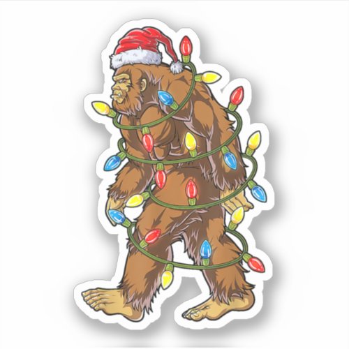 Bigfoot Santa Christmas Tree Lights Xmas Sasquatch Sticker