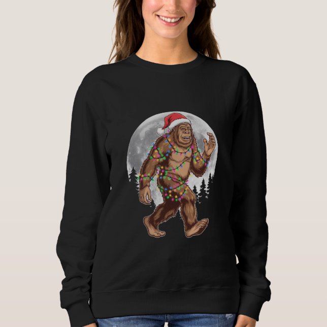 Bigfoot Santa Christmas Tree Lights Xmas Sasquatch Sweatshirt (Front)