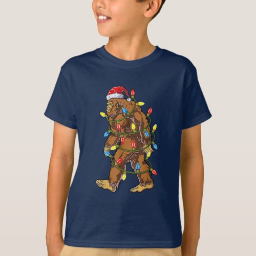 Bigfoot Santa Christmas Tree Lights Xmas Sasquatch T_Shirt