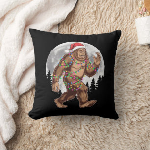 Bigfoot Santa Christmas Tree Lights Xmas Sasquatch Throw Pillow