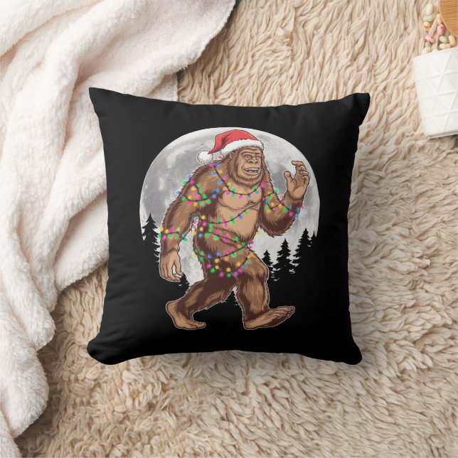 Bigfoot Santa Christmas Tree Lights Xmas Sasquatch Throw Pillow (Blanket)