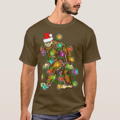 Bigfoot Santa Christmas Tree Lights Xmas T_Shirt