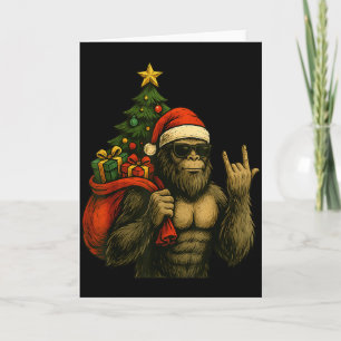 Bigfoot Santa Christmas Tree Rock On Funny Xmas Sa Card