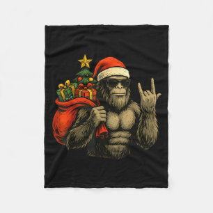 Bigfoot Santa Christmas Tree Rock On Funny Xmas Sa Fleece Blanket