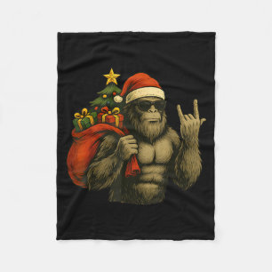 Bigfoot Santa Christmas Tree Rock On Funny Xmas Sa Fleece Blanket