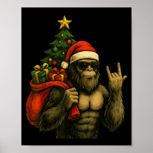 Bigfoot Santa Christmas Tree Rock On Funny Xmas Sa Poster