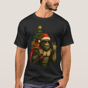 Bigfoot Santa Christmas Tree Rock On Funny Xmas Sa T-Shirt