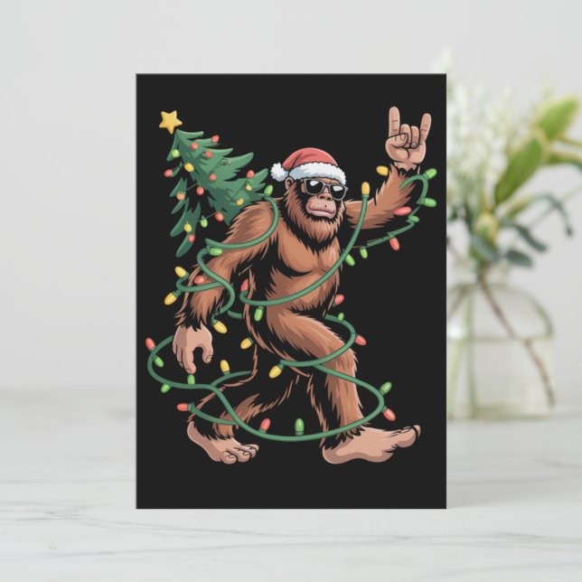 Bigfoot Santa Christmas Tree Sasquatch Santa  Invitation (Standing Front)