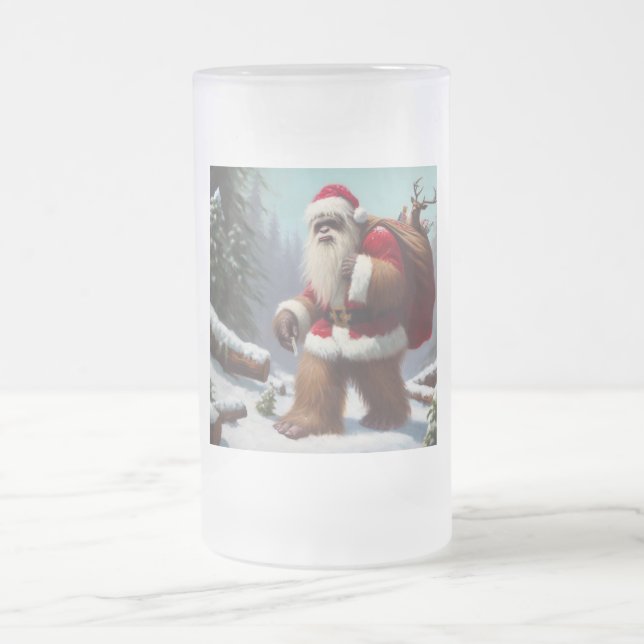 Bigfoot Santa Claus Frosted Glass Beer Mug (Center)