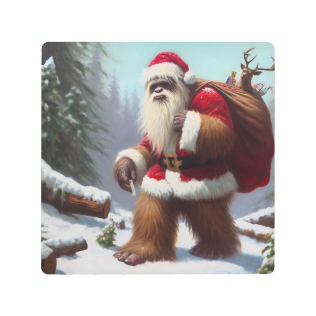 Bigfoot Santa Claus Metal Print (Front)